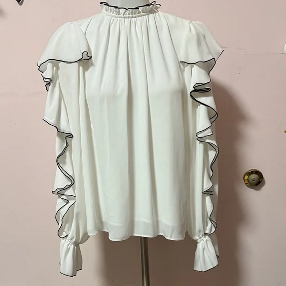 Elegant White Ruffle Blouse - Picture 1 of 5